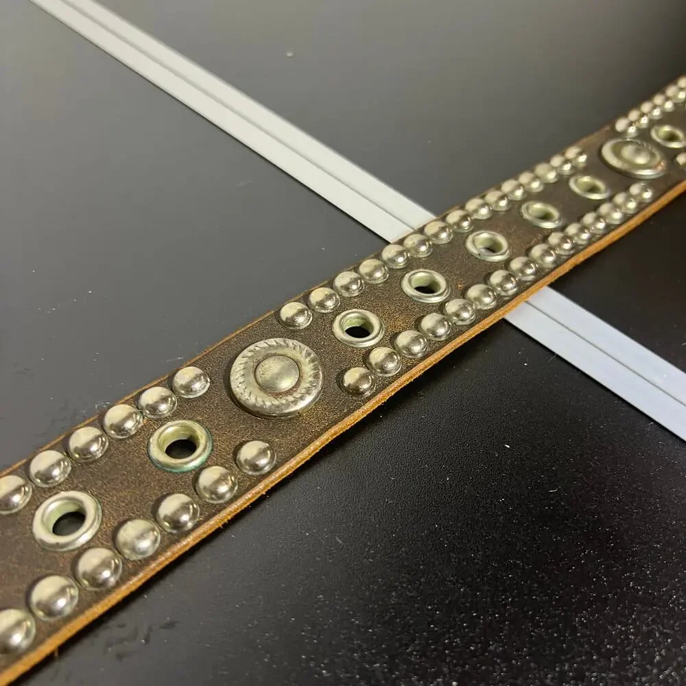 HTC Hollywood Trading Company Studded Grommet Leather Belt Brown 40